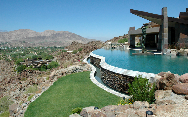 desert landscape around pool